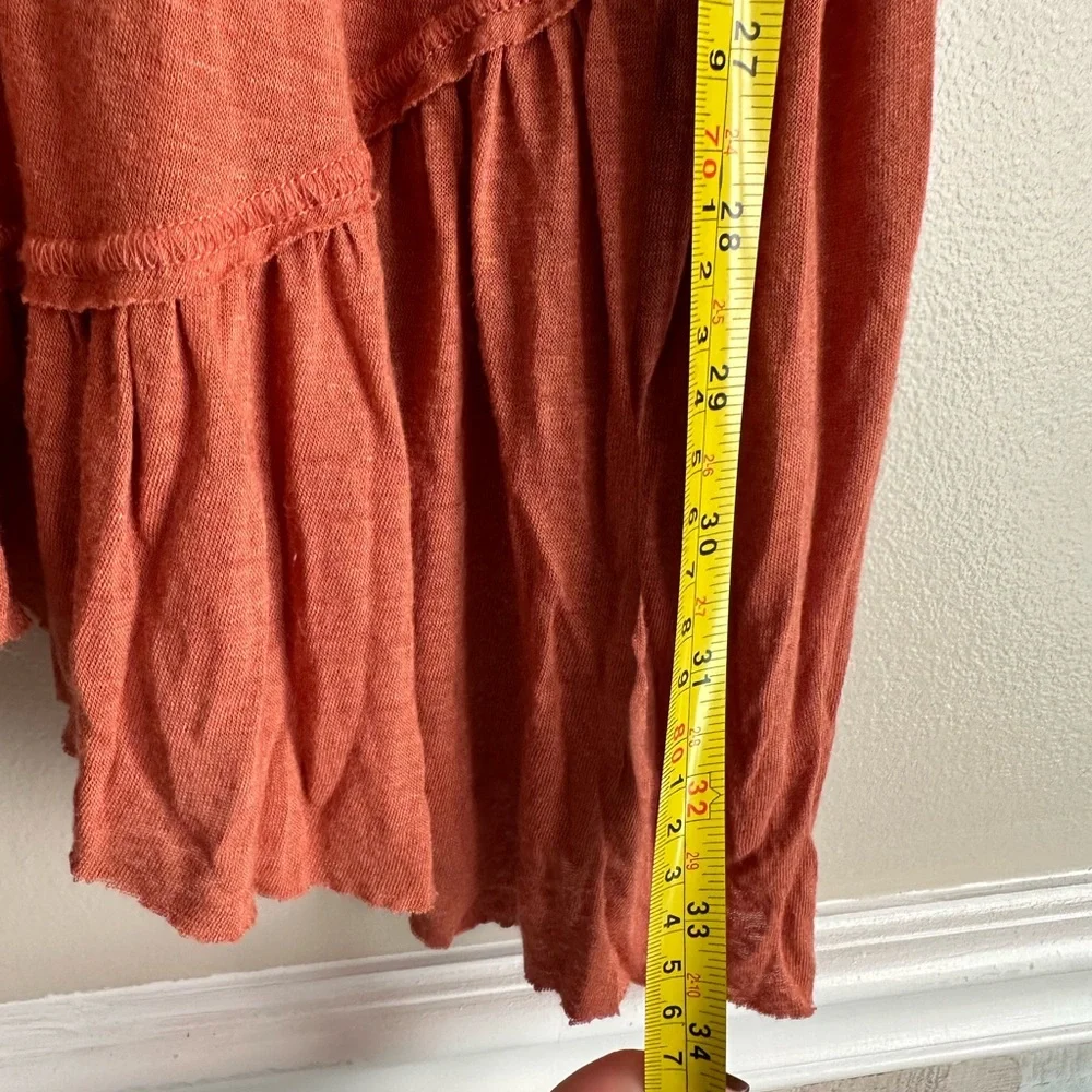 FREE PEOPLE BEACH Ruffle Balloon Sleeve Burnt Orange shirt Dress extra small - Picture 3 of 4